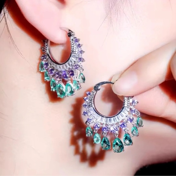 Diamond Zirconia Multicolor Stainless Steel Waterproof Earrings - Picture 4 of 6